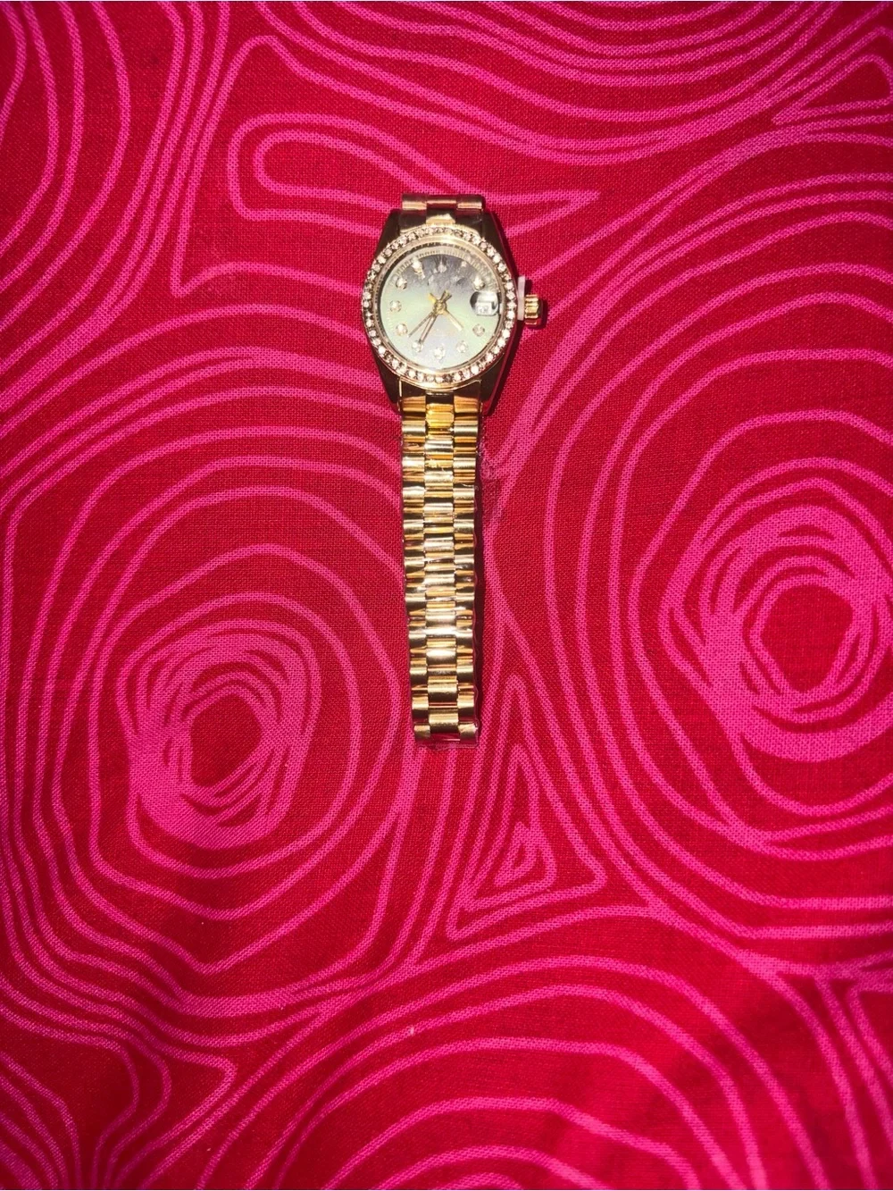 Gold-Tone Women's Watch with Crystal Bezel - Unbranded